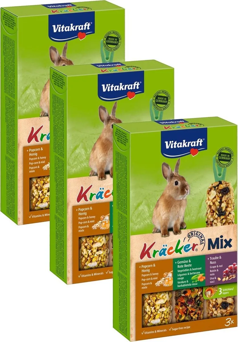 Konijn Kracker 3in1 - Konijnensnack - 3 x Musli&Groente&Popcorn de Vitakraft – photo produit