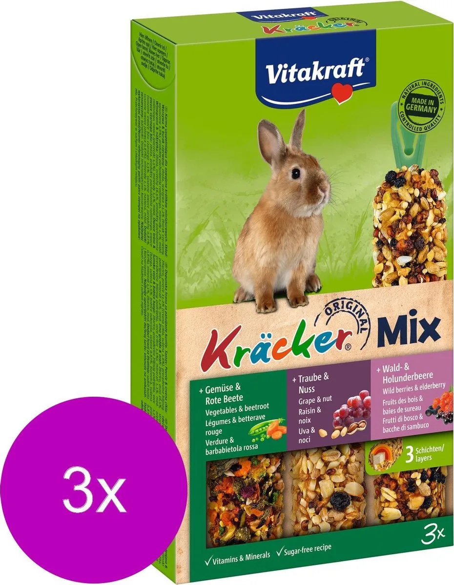Konijn Kracker 3in1 - Konijnensnack - 3 x Noten&Bosbessen&Groente von Vitakraft – Produktfoto