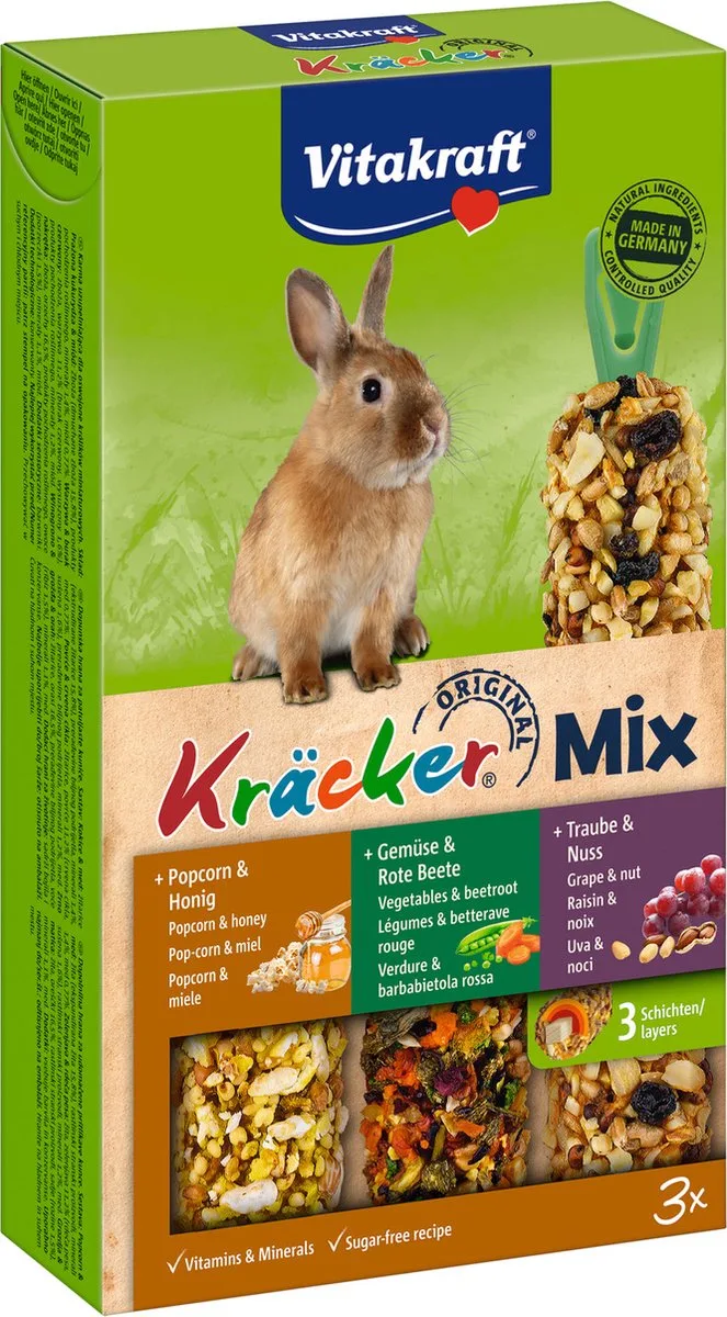 Konijn Kracker 3in1 Musli&Groenten&Popcorn de Vitakraft – photo produit