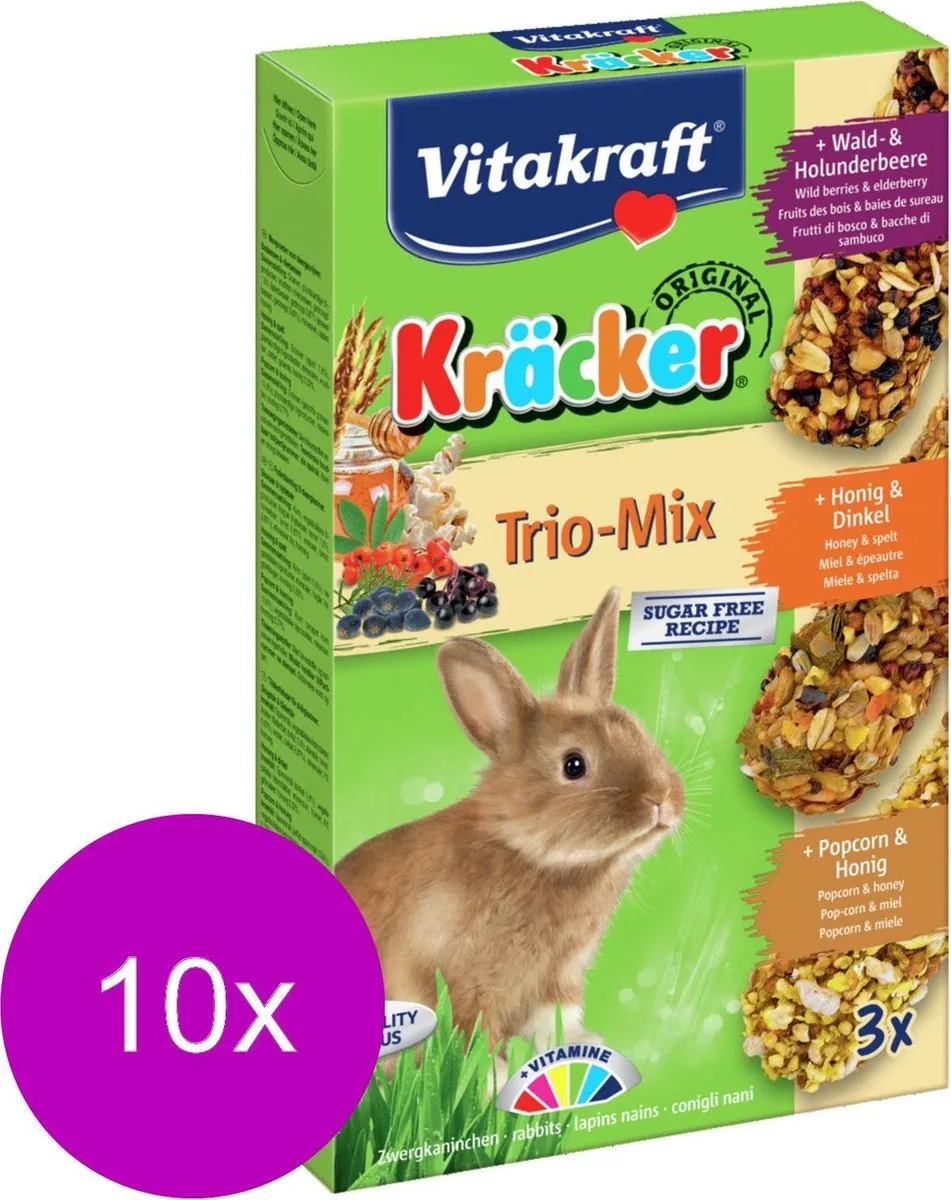 Konijn Kracker Honing/Popcorn/Active 3 In 1 - 10 stuks by Vitakraft – product photo