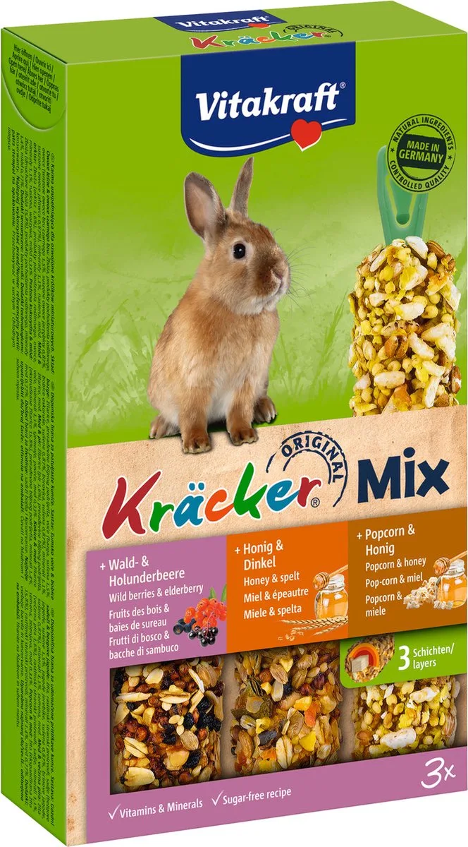 Konijn Kracker - Honing/popcorn/active 3 In 1 - 3 Stuks - Konijnensnack by Vitakraft – product photo