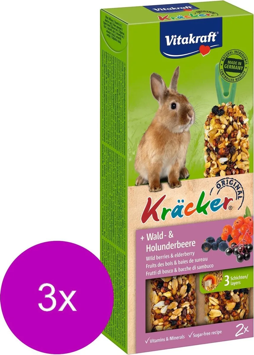Konijn Kracker - Konijnensnack - 3 x Bosbessen de Vitakraft – photo produit