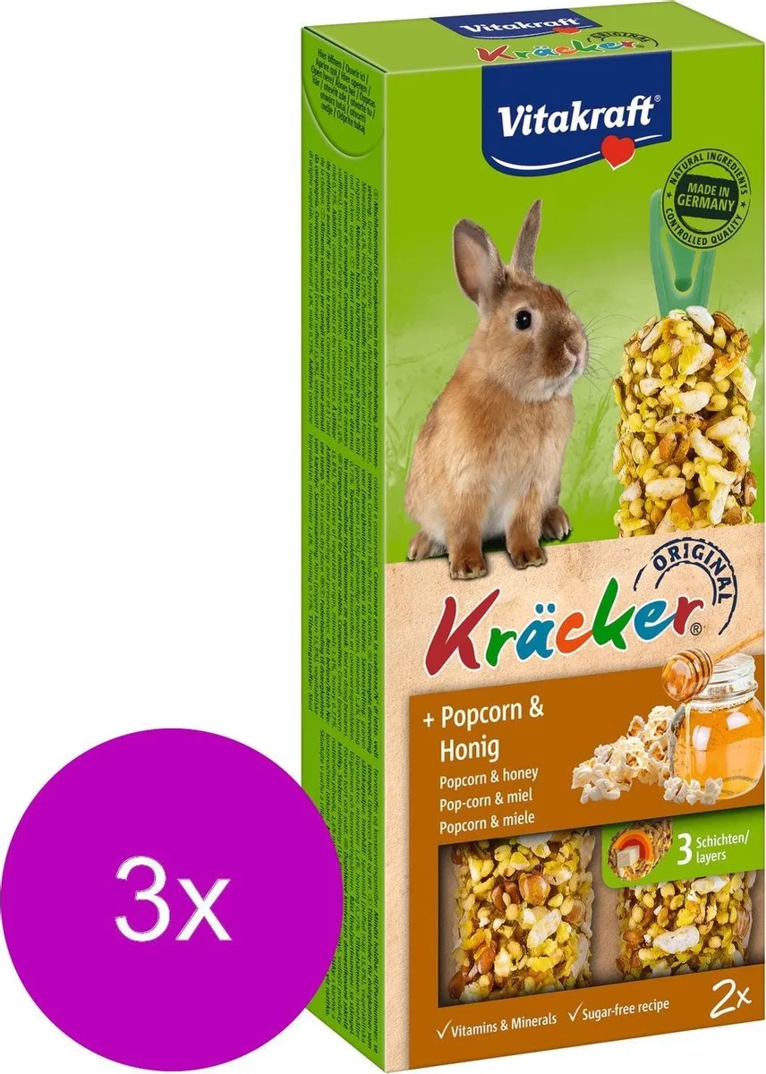 Konijn Kracker - Konijnensnack - 3 x Popcorn by Vitakraft – product photo