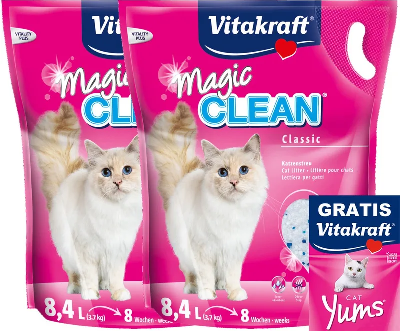 Magic Clean Kattenbakvulling 2 x 8,4 l met GRATIS zakje Cat yums de Vitakraft – photo produit
