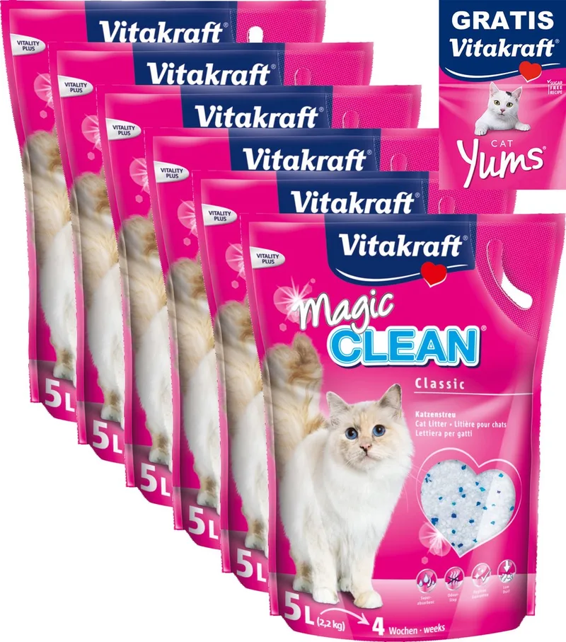 Magic Clean kattenbakvulling - 5 L - 6 stuks met GRATIS Cat Yums 40 gram von Vitakraft – Produktfoto