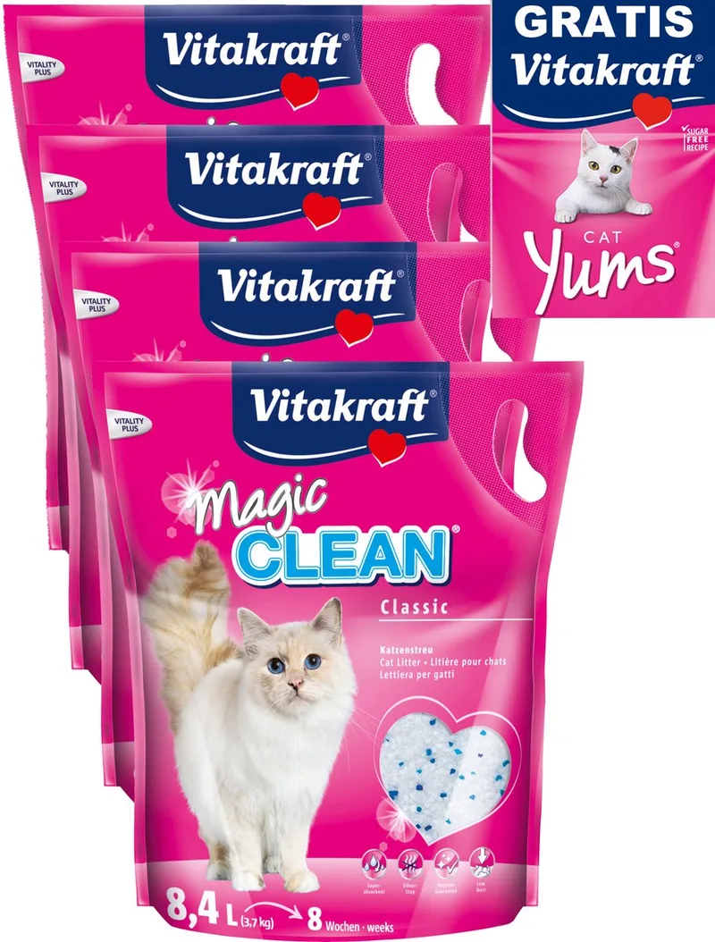 Magic Clean kattenbakvulling - 5 L - 6 stuks met GRATIS Cat Yums 40 gram by Vitakraft – product photo