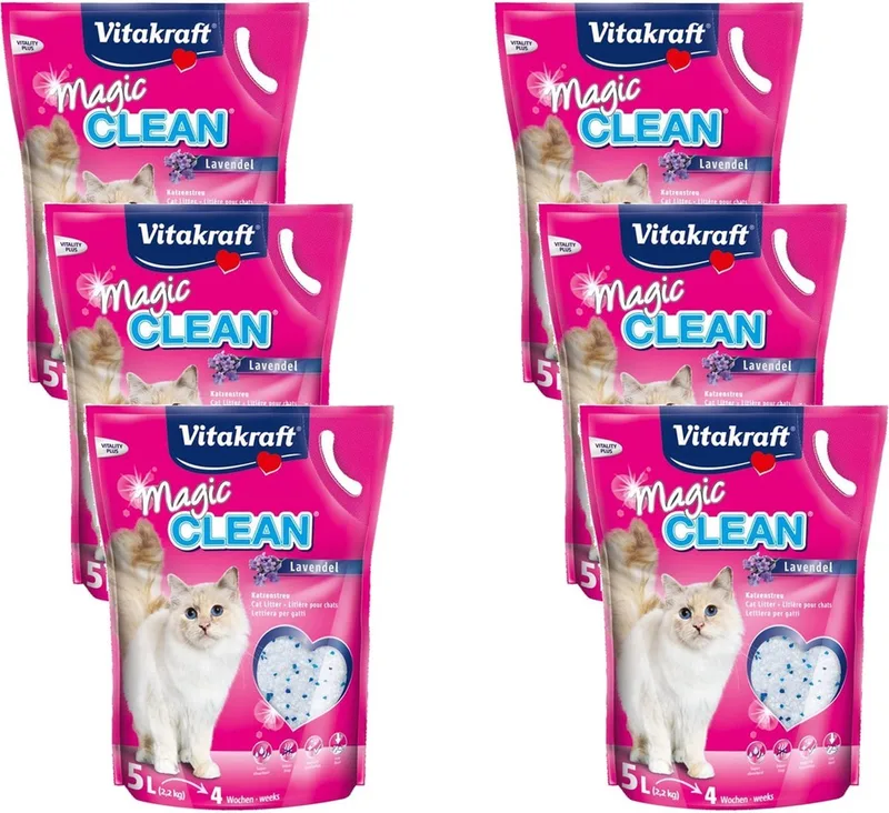 Magic Clean Lavendel - Kattenbakvulling - 6 x 5 l + Gratis Schuurman Liquid Snacks von Vitakraft – Produktfoto
