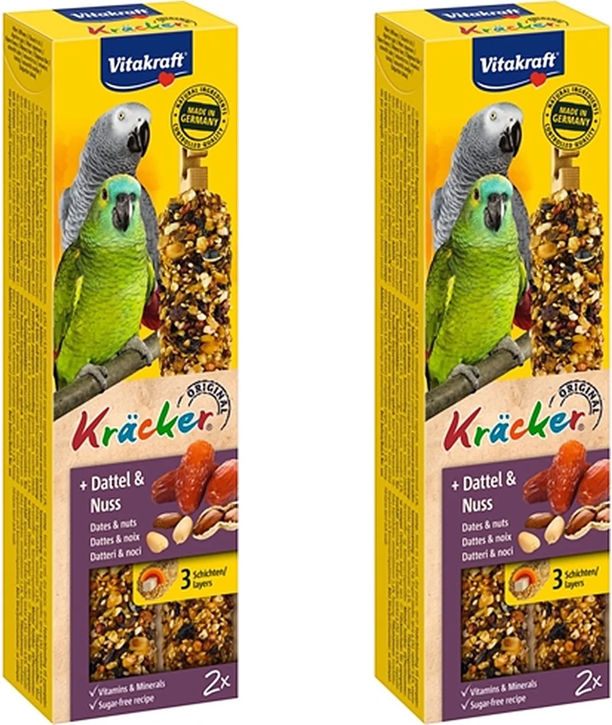 Papegaai Kracker Vitakraft - Fruit/Noot 2 In 1 - 2 verpakkingen van 2 stuks - Multipack van Vitakraft – productfoto