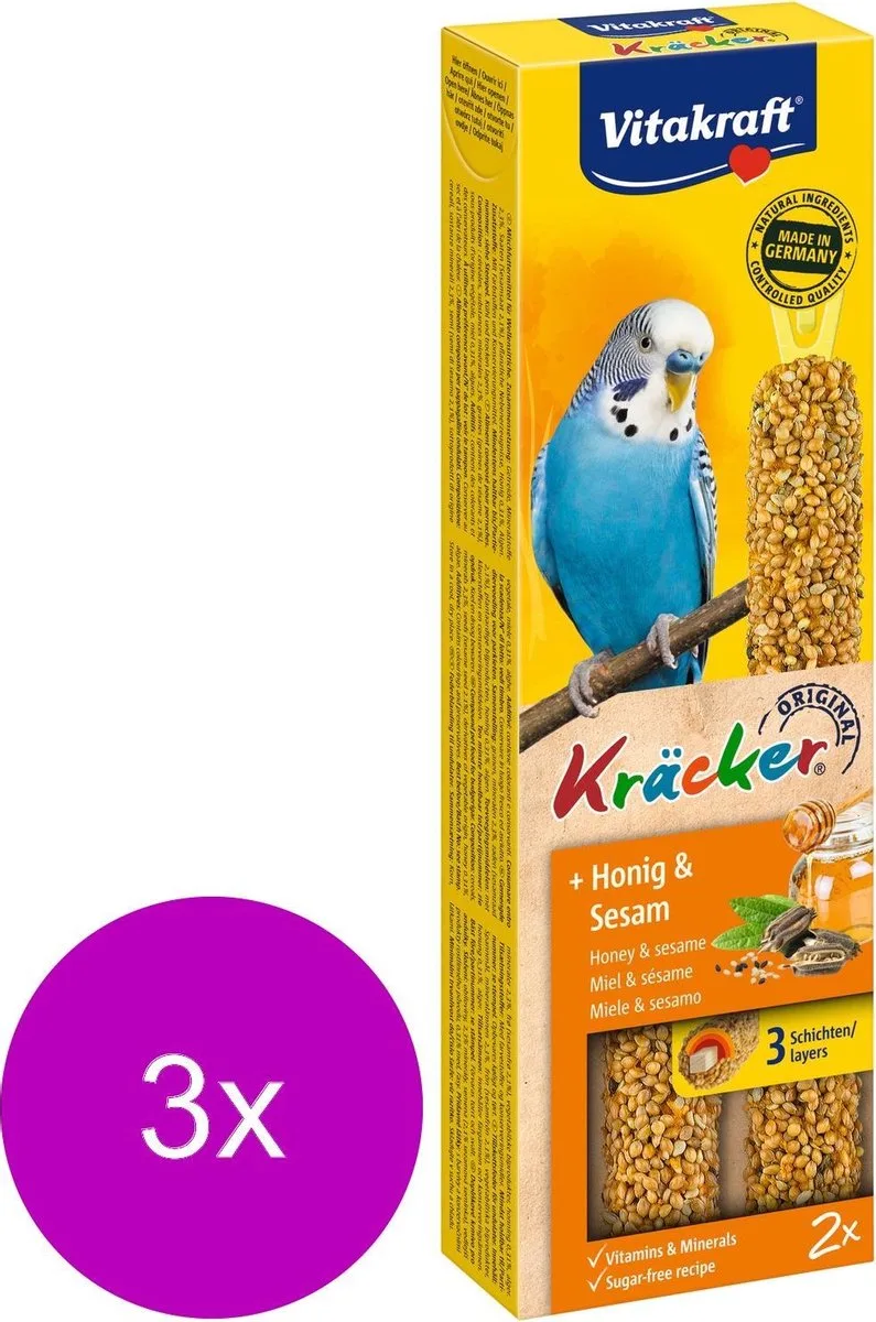 Parkiet Kracker 2 stuks - Vogelsnack - 3 x Honing by Vitakraft – product photo