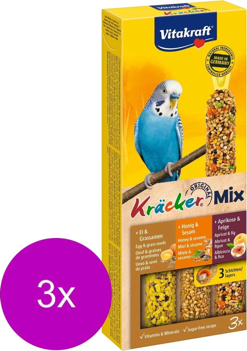 Parkiet Kracker 3 stuks - Vogelsnack - 3 x Honing&Ei&Fruit van Vitakraft – productfoto