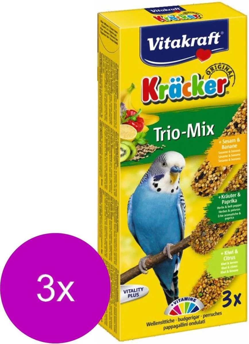 Parkiet Kracker 3 stuks - Vogelsnack - 3 x Kiwi&Vijg&Banaan van Vitakraft – productfoto
