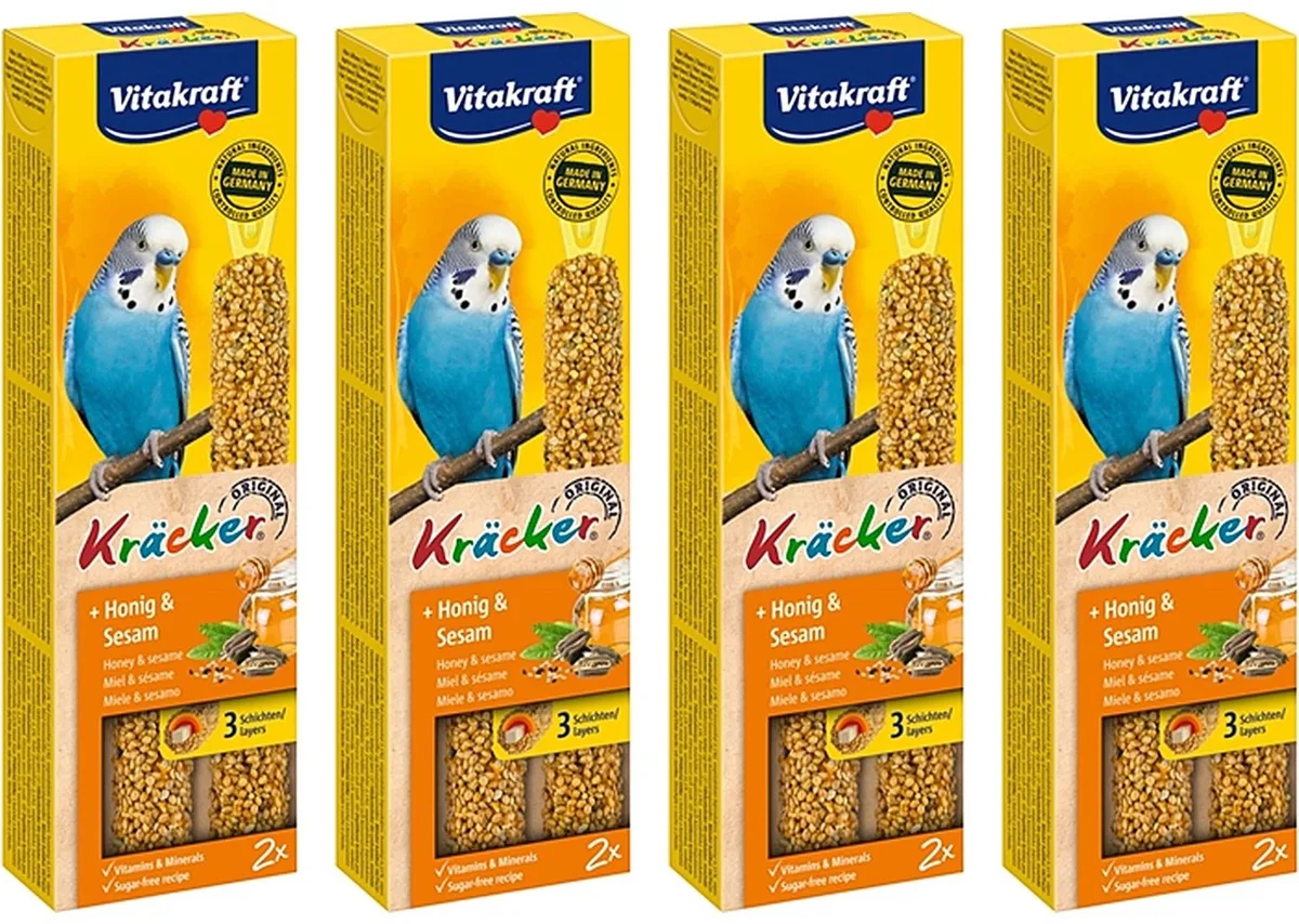 Parkiet Kracker Vitakraft - Honing, 2 In 1, 3x Gebakken - 4 verpakkingen van 2 stuks - Multipack de Vitakraft – photo produit