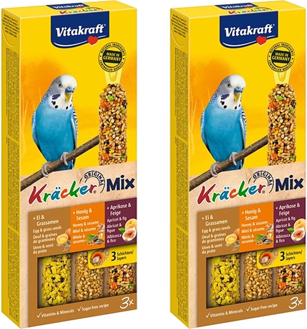 Parkiet Kracker Vitakraft - Honing, Fruit, Ei - 2 verpakkingen van 3 stuks - Multipack van Vitakraft – productfoto