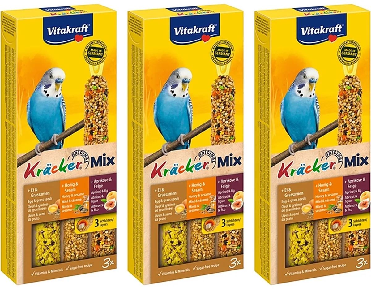 Parkiet Kracker Vitakraft - Honing, Fruit, Ei - 3 verpakkingen van 3 stuks - Multipack van Vitakraft – productfoto