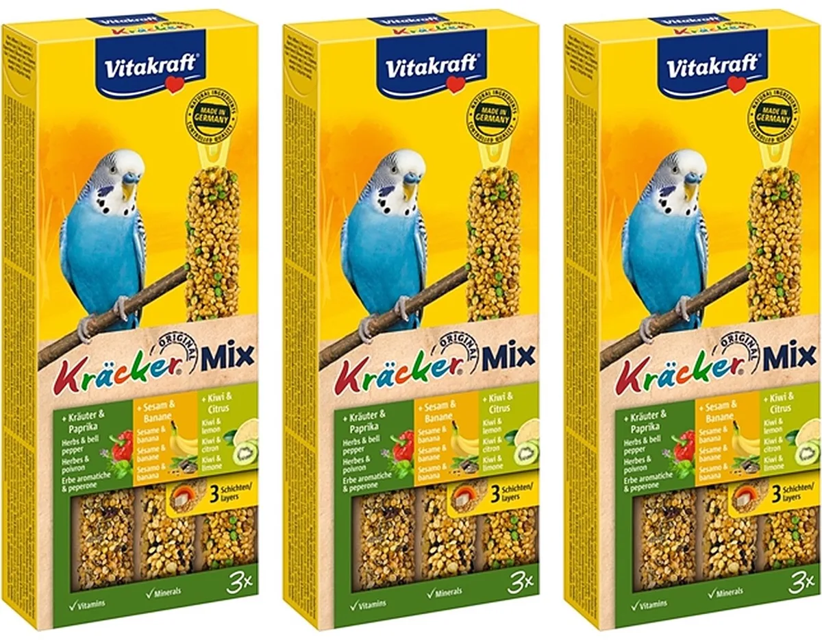 Parkiet Kracker Vitakraft - Vijgen, Banaan, Sesam, Kiwi - 3 verpakkingen van 3 stuks - Multipack de Vitakraft – photo produit
