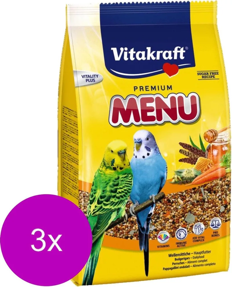 Parkieten Premium Menu - Vogelvoer - 3 x 500 g von Vitakraft – Produktfoto