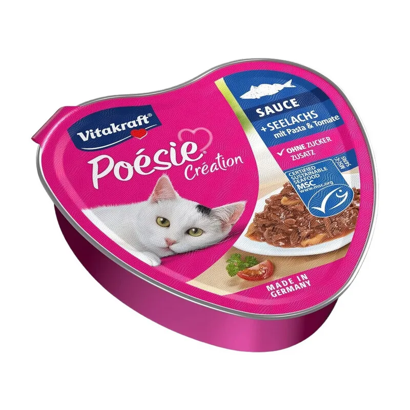 Poésie Création, Nassfutter Katze in Sauce, mit Seelachs, Pasta & Tomate, 15 x 85 g - Getreidefrei, ohne Zuckerzusatz von Vitakraft – Produktfoto