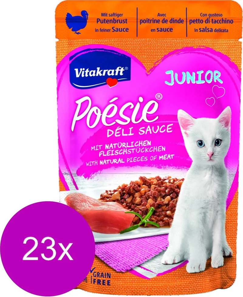 Poesie Deli Sauce Junior Pouch 85 g - Kattenvoer - 23 x Kalkoen de Vitakraft – photo produit