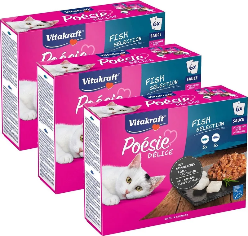 Poesie Multipack Deli Sauce Vis Pouch - Kattenvoer - Koolvis en Kabeljauw - 3 x 6 x 85 g de Vitakraft – photo produit