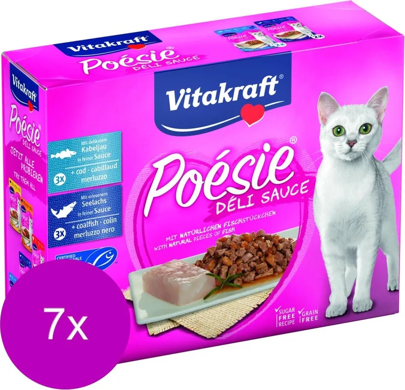 Poesie Multipack Deli Sauce Vis Pouch - Kattenvoer - Koolvis & Kabeljauw - 7 x 6 st x 85 g by Vitakraft – product photo
