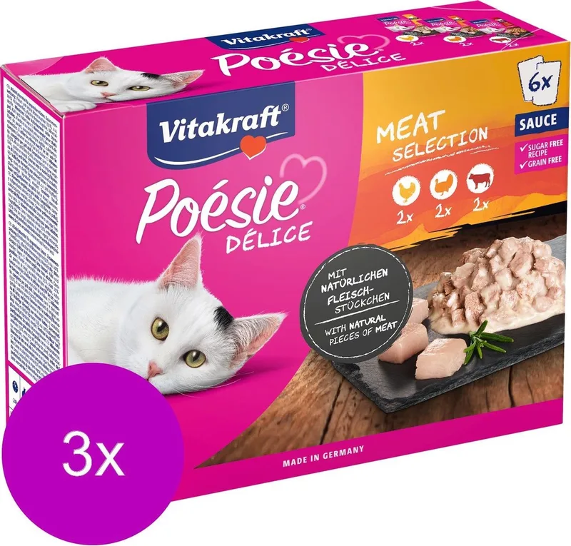 Poesie Multipack Deli Sauce Vlees Pouch 6x85 g - Kattenvoer - 3 x Kip&Kalkoen von Vitakraft – Produktfoto