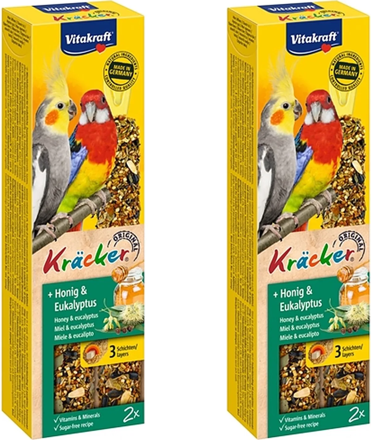 Valkparkiet Kracker Vitakraft - Honing, Natuurlijke Snack - 2 verpakkingen van 2 stuks - Multipack van Vitakraft – productfoto