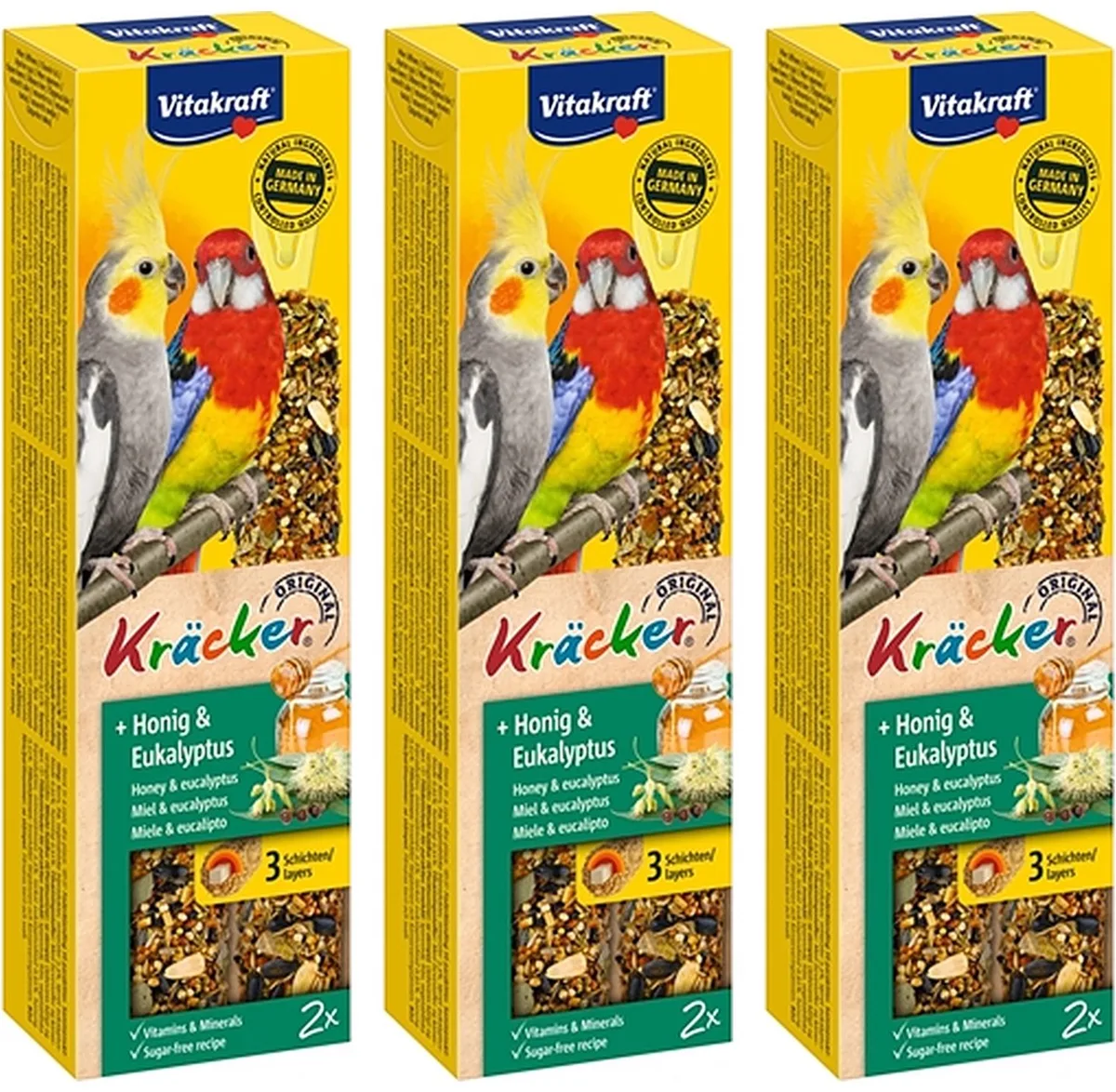 Valkparkiet Kracker Vitakraft - Honing, Natuurlijke Snack - 3 verpakkingen van 2 stuks - Multipack van Vitakraft – productfoto