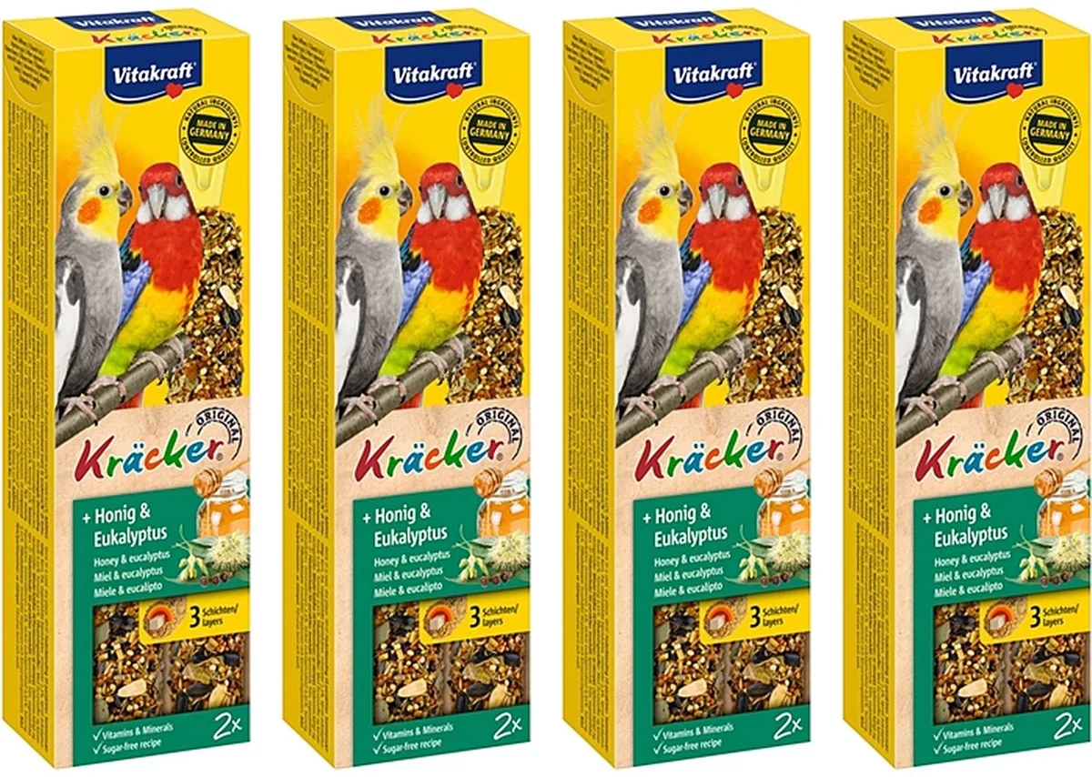 Valkparkiet Kracker Vitakraft - Honing, Natuurlijke Snack - 4 verpakkingen van 2 stuks - Multipack van Vitakraft – productfoto