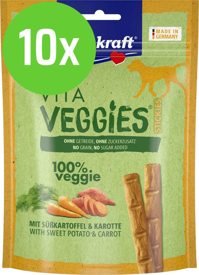 Vita Veggies Sticks Zoete Aardappel - hondensnack - 80 gram - 10 verpakkingen fra Vitakraft – produktbillede