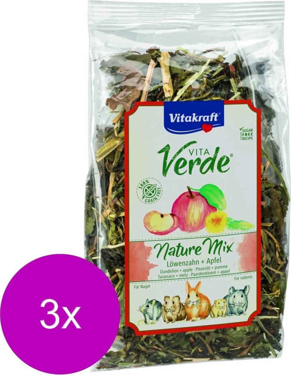 Vita-Verde Paardenbloem/Appel - Knaagdiersnack - 3 x 80 g van Vitakraft – productfoto