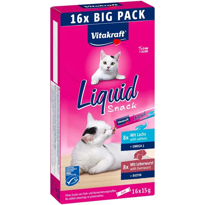 Friandise Liquide Pour Chats Au Foie Et Au Saumon 16x15g de Vitakraft – photo produit