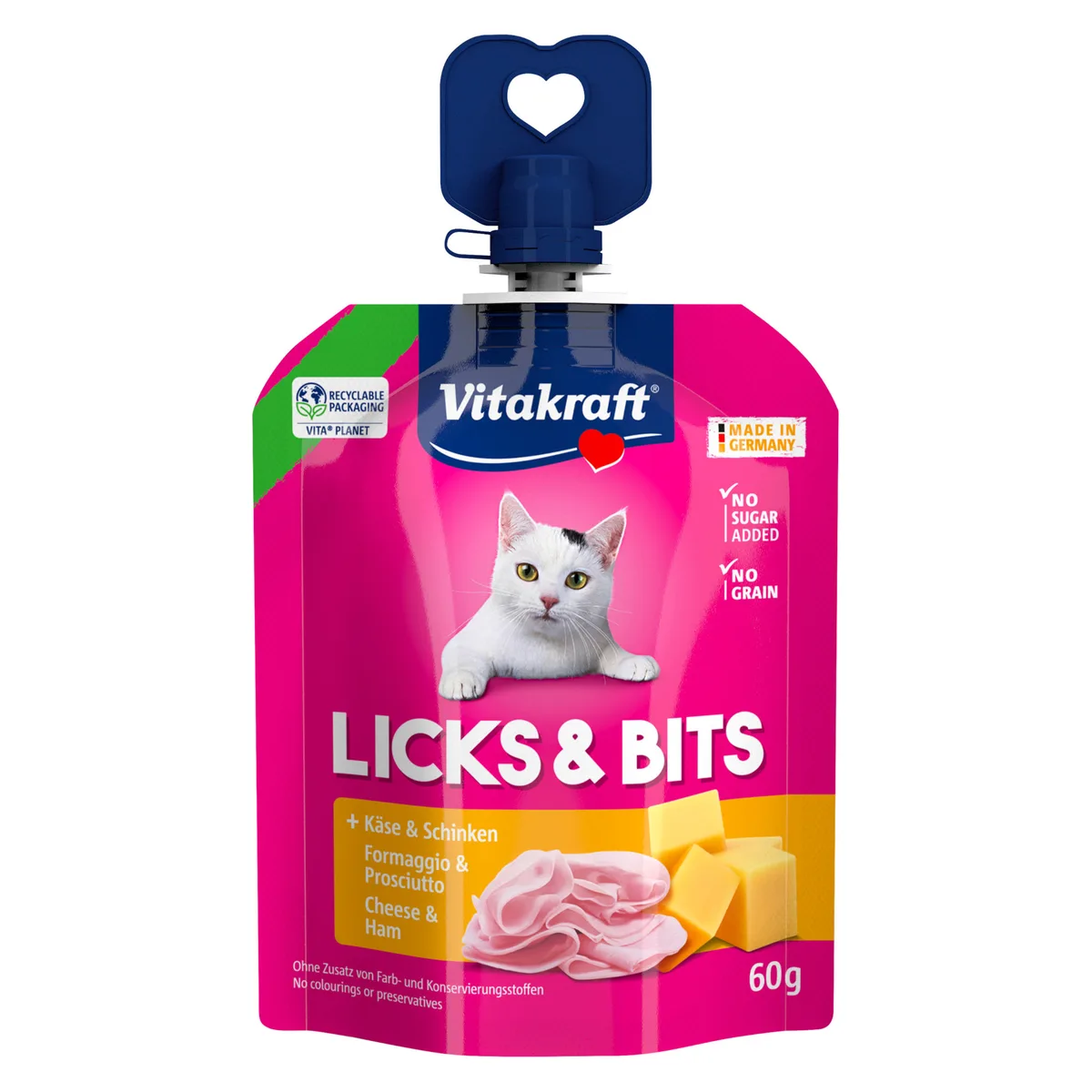 Voordeelpakket: 32x60g Vitakraft Licks & Bits Kaas & Ham kattensnacks by Vitakraft – product photo