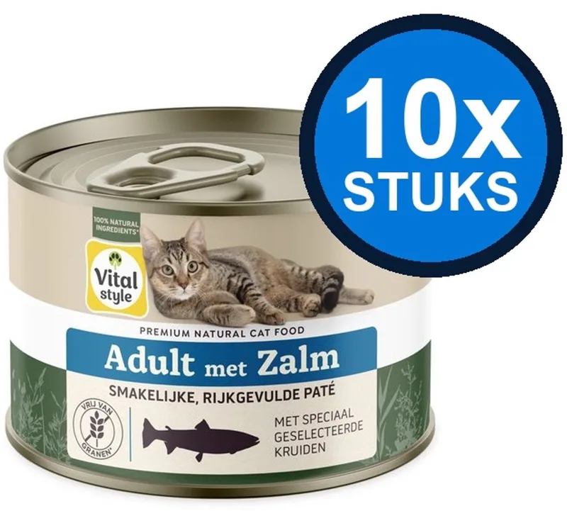 10x VITALstyle Adult met Zalm - Kattenvoer Natvoer Blik - 200g de VitalStyle – photo produit