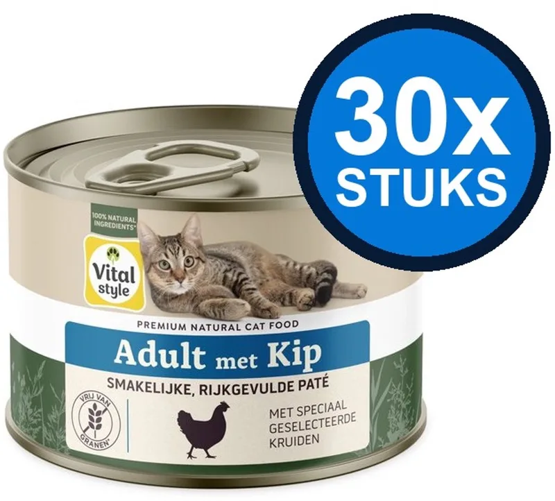30x VITALstyle Adult met Kip - Kattenvoer Natvoer Blik - 200g von VitalStyle – Produktfoto