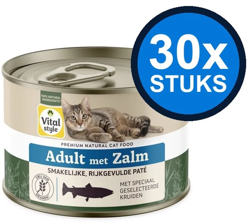 30x VITALstyle Adult met Zalm - Kattenvoer Natvoer Blik - 200g de VitalStyle – photo produit