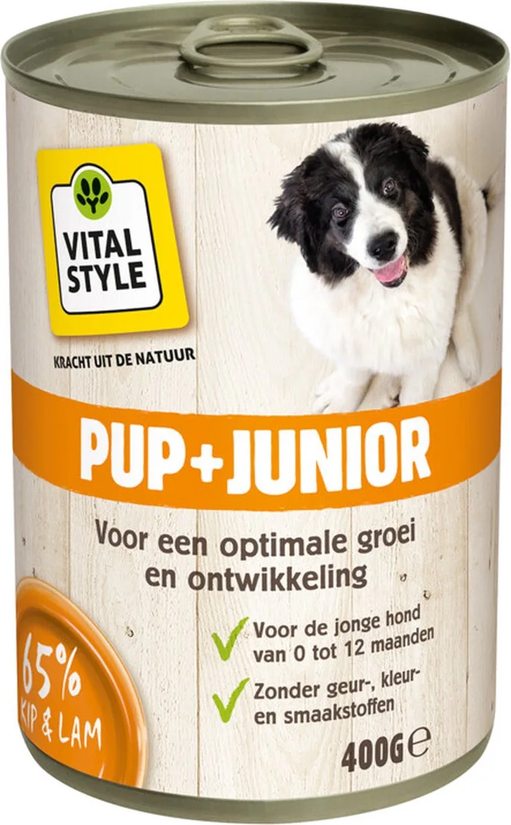 6x VITALstyle Hondenvoer Blik Puppy - Junior 400 gr fra VitalStyle – produktbillede