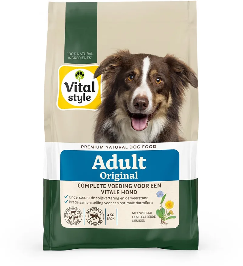 Adult Original - Hondenbrokken - Alles Voor Een Vitale Hond - Met o.a. Paardenbloemwortel & Citroenmelisse - 3 kg by VitalStyle – product photo