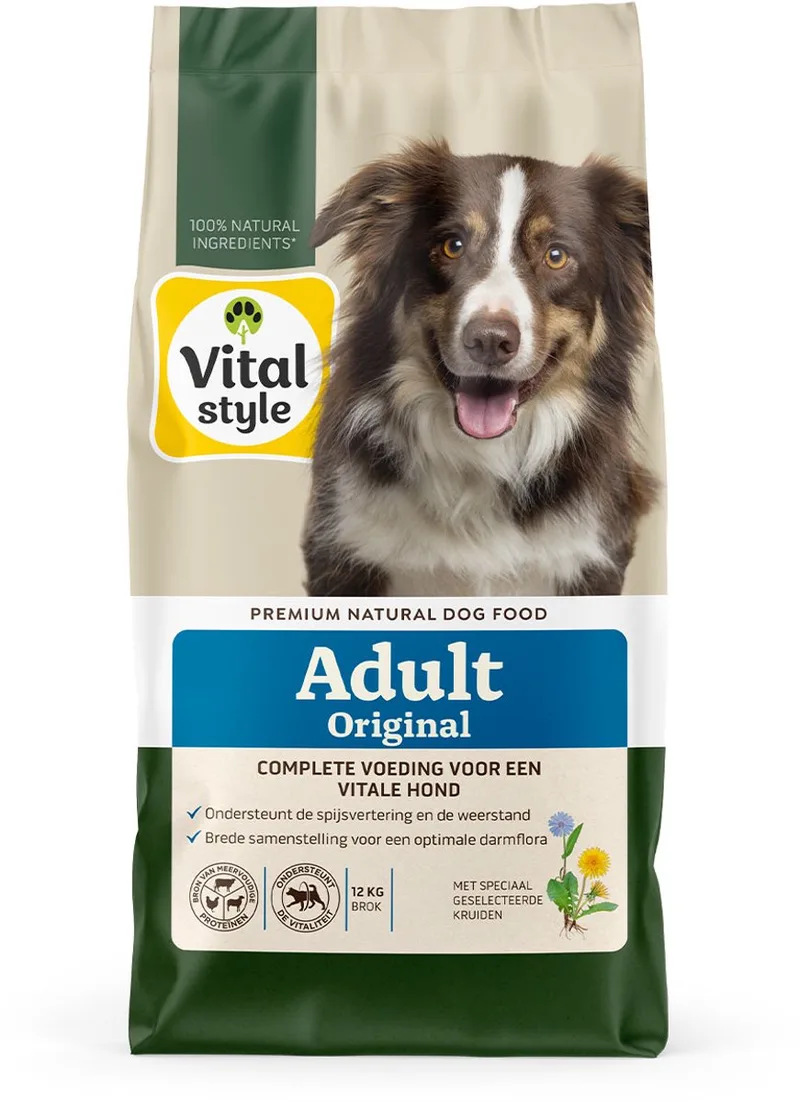 Adult Original - Hondenbrokken - Alles Voor Een Vitale Hond - Met o.a. Paardenbloemwortel & Citroenmelisse - 12 kg by VitalStyle – product photo