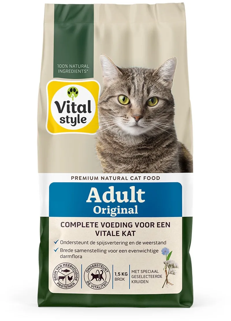 Adult Original - Kattenbrokken - Met Rund - Gevarieerde Voeding Voor Een Levenslustige Kat - Met o.a. Peterselie & Smalle Weegbree - 1,5 kg by VitalStyle – product photo