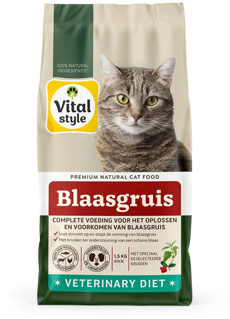 Blaasgruis - Kattenbrokken - Stopt De Vorming Van En Verminderd Aanwezig Struviet - Met o.a. Cranberry & Berkenblad - 1,5 kg by VitalStyle – product photo