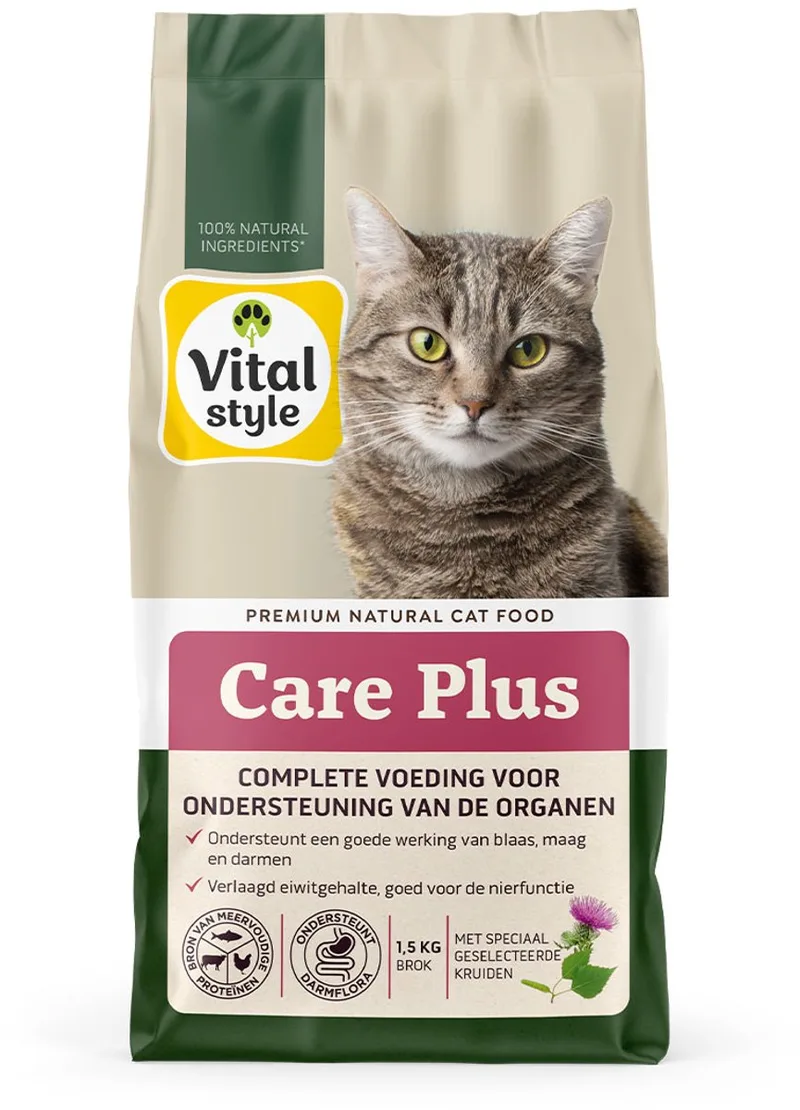 Care Plus - Kattenbrokken - Voor Extra Zorg En Ondersteuning - Met o.a. Berkenblad & Valeriaan - 1,5 kg by VitalStyle – product photo