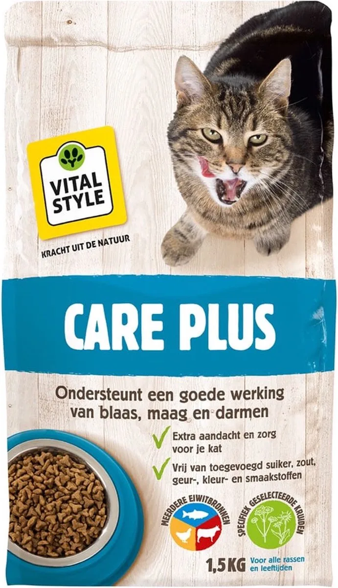 Care Plus - Kattenbrokken - Voor Extra Zorg En Ondersteuning - Met o.a. Berkenblad & Valeriaan - 1,5 kg by VitalStyle – product photo