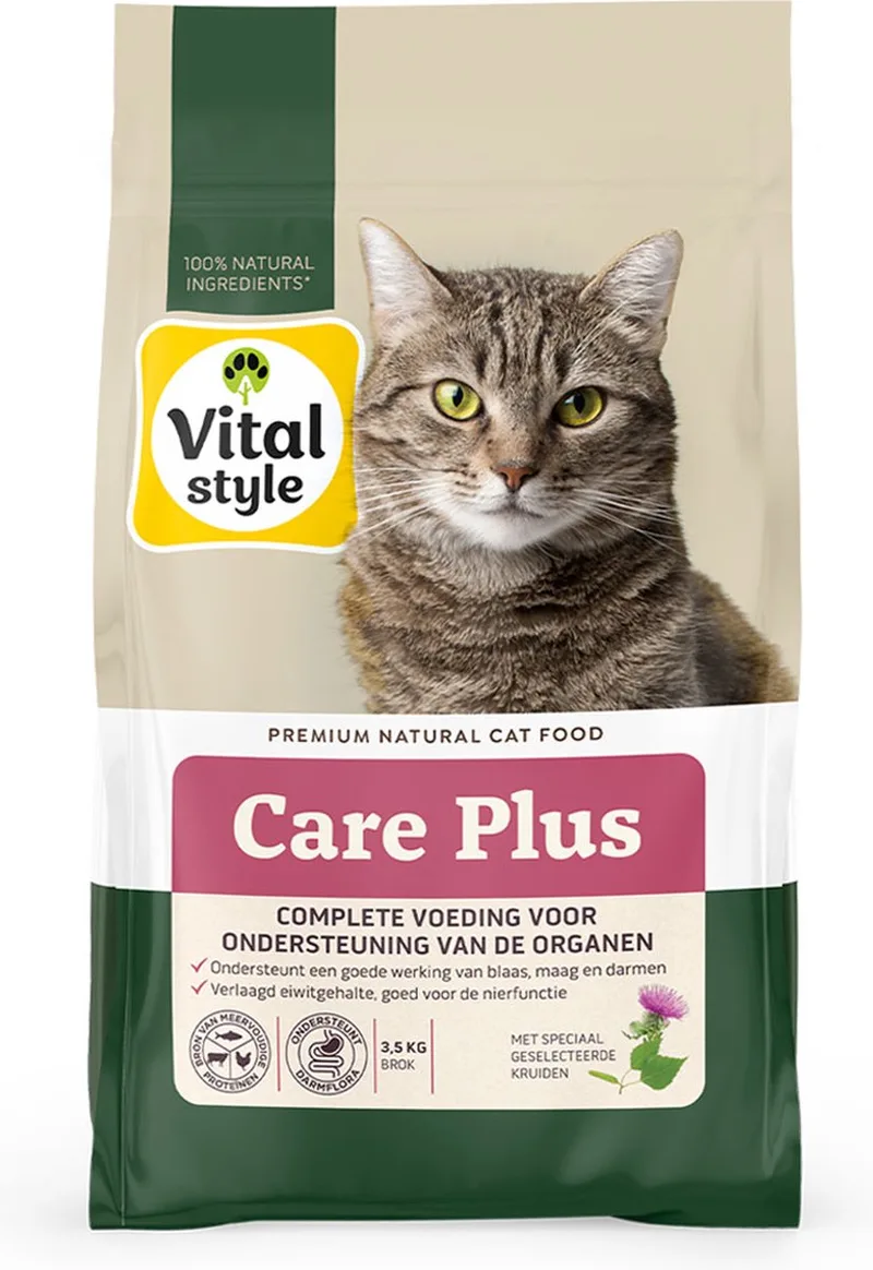 Care Plus - Kattenbrokken - Voor Extra Zorg En Ondersteuning - Met o.a. Berkenblad & Valeriaan - 3,5 kg by VitalStyle – product photo