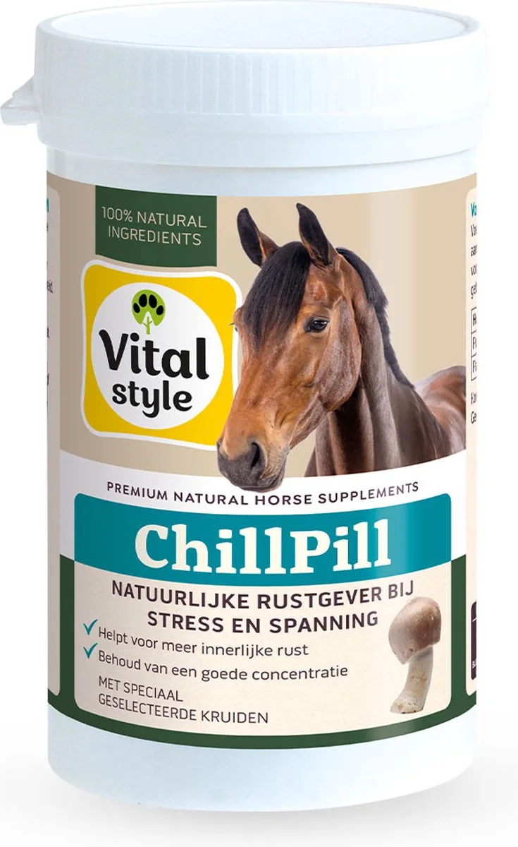 Chillpill - Paarden Supplement - Bij Stress En Spanning - Met o.a. Agaricus Blazei & Calcium - 200 stuks de VitalStyle – photo produit