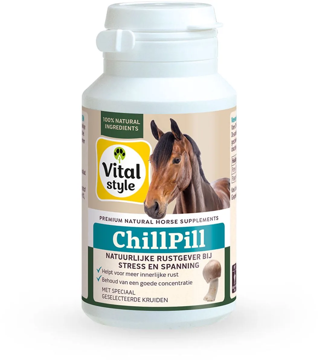 Chillpill - Paarden Supplement - Bij Stress en Spanning - Met o.a. Agaricus Blazei & Calcium - 60 stuks de VitalStyle – photo produit