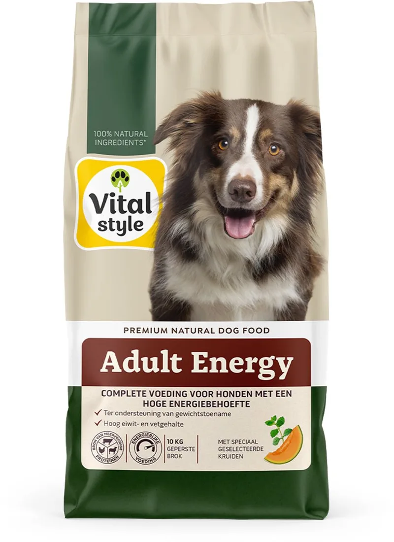 Energy - Geperste Hondenbrokken - Extra Energie Voor Optimale Prestatie - Actief- Met o.a. Brandnetel & Meloen - 10 kg von VitalStyle – Produktfoto