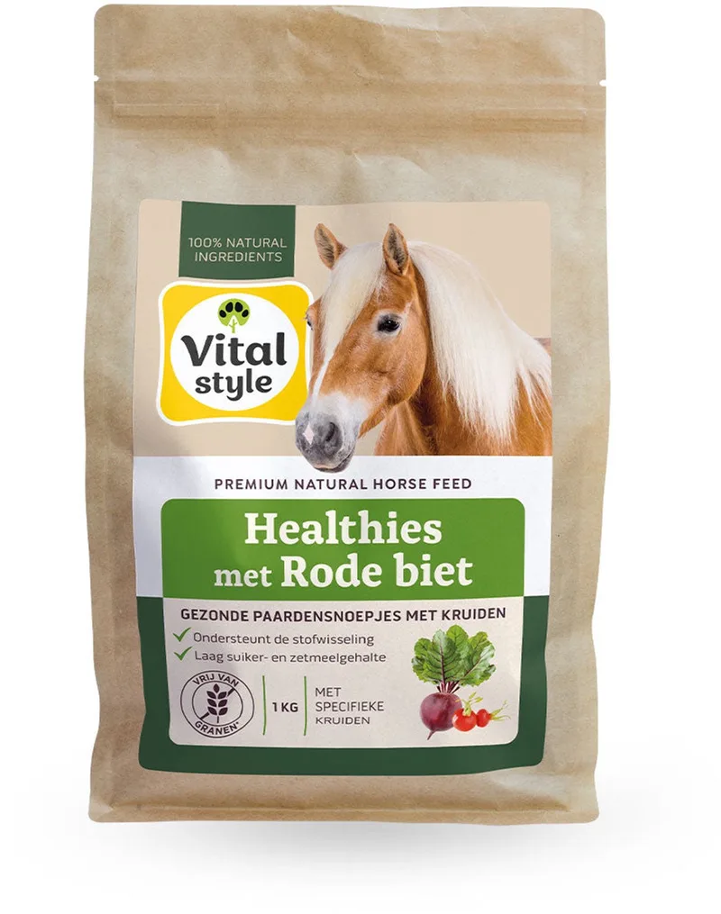 Healthies met Rode Biet - Paardensnoepjes - Beloning Paard - Graanvrij & Laag in Suiker - 1 kg fra VitalStyle – produktbillede