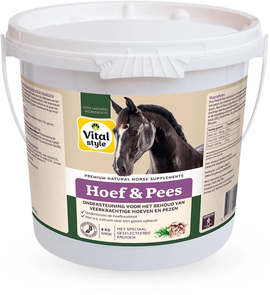 Hoef & Pees - Paarden Supplement - Ondersteunt Het Behoud Van Veerkrachtige Hoeven & Pezen - Met o.a. Silicium & Calcium - 4 kg de VitalStyle – photo produit