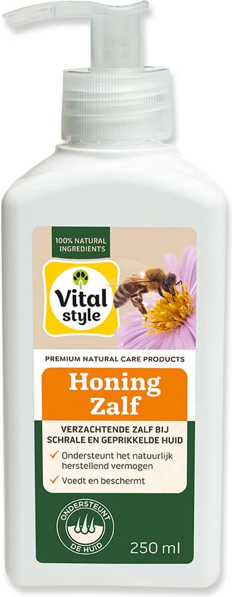 HoningZalf - Dieren Supplementen - Voor Honden, Katten & Paarden - Ondersteunt Het Natuurlijk Herstellend Vermogen Van De Huid - 250 ml van VitalStyle – productfoto