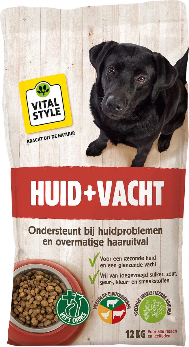 Huid+Vacht - Hondenbrokken - Ondersteunt Bij Huidproblemen En Extreem Verharen - Met o.a. Mariadistel & Heermoes - 12 kg von VitalStyle – Produktfoto